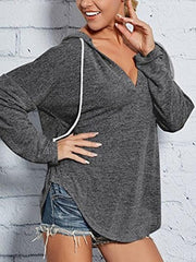 V-neck hooded plain long sleeve sweatshirt Hoodies