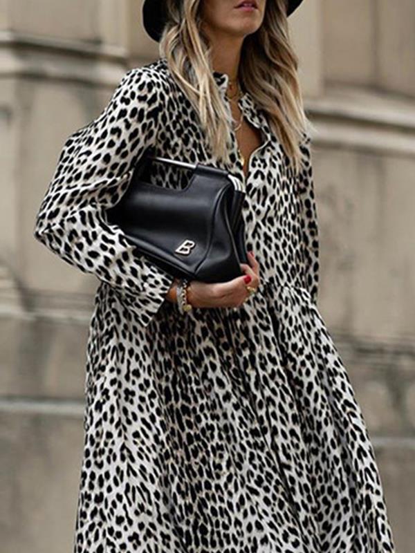 Fashion animal printed long-sleeved maxi dresses