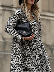 Fashion animal printed long-sleeved maxi dresses