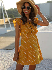 Pure Square collar Falbala Backless Shift Dresses