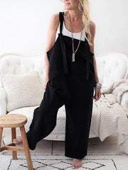 Woman Casual Large Size Suspenders Pocket Jumpsuits