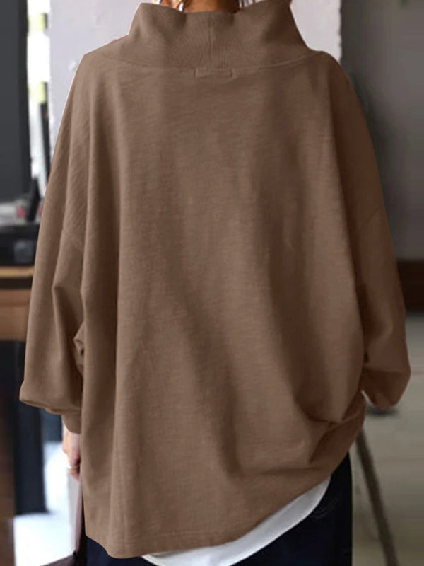 Casual plain high neck women sweatshirts