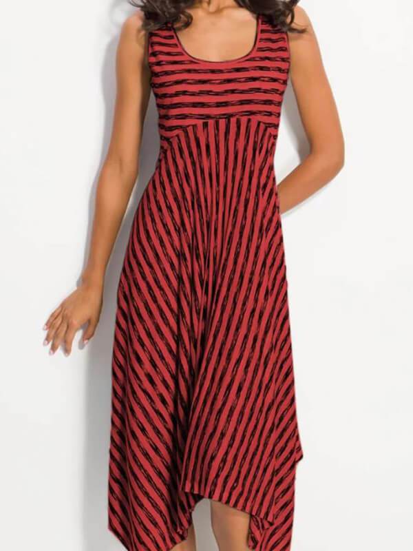 Sleeveless Women Round Neck Stripe Maxi Dresses