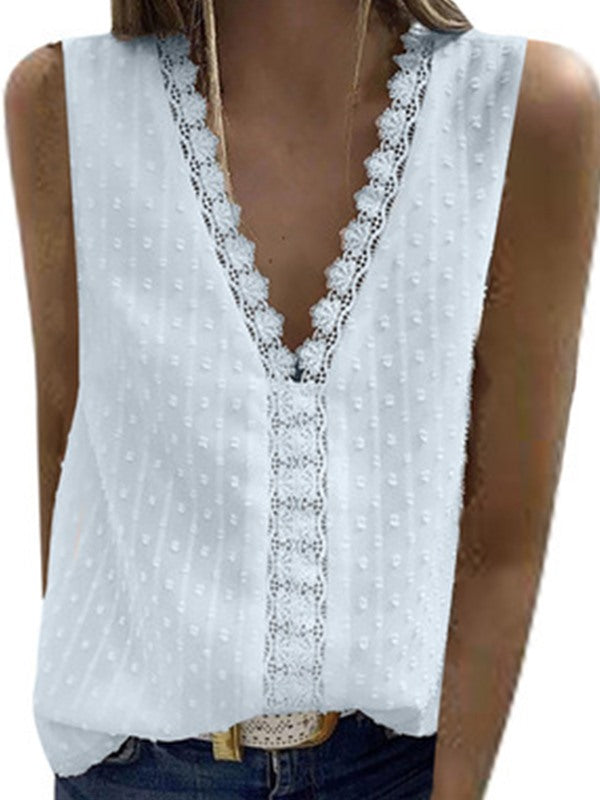 Daily v neck sleeveless lace women shirts vests