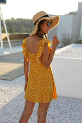 Pure Square collar Falbala Backless Shift Dresses