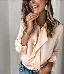 Pure Lapel Falbala Long sleeve Blouses