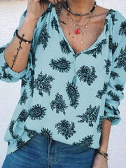 Fashion Print Long sleeve V neck Blouse