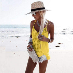 Sexy Pure V neck Lace Hollow out Vests