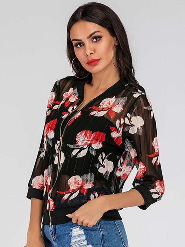 Fashion Print Zipper Round neck Long sleeve Lycras