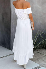 Pure Off shoulder Irregular Falbala Short sleeve Maxi Dresses