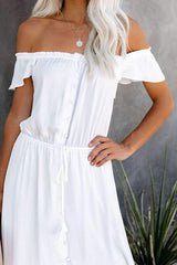 Pure Off shoulder Irregular Falbala Short sleeve Maxi Dresses