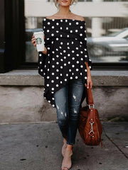 Off Shoulder Fashion Woman Pot Printed Long Sleeve T-shirts