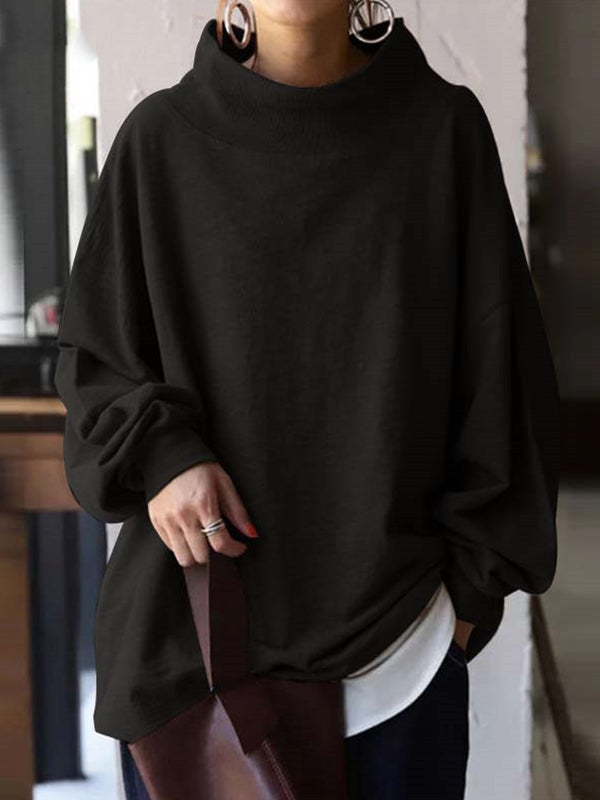 Casual plain high neck women sweatshirts
