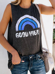 Round neck Sleeveless Women Rainbow Printed T-shirts