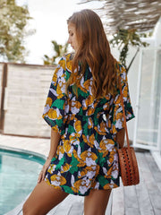 Fashion Casual Print V neck Half sleeve Jumpsuits