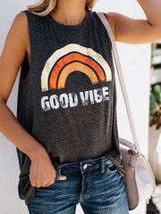 Round neck Sleeveless Women Rainbow Printed T-shirts