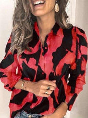 Fashion Print Lapel Long sleeve Blouses