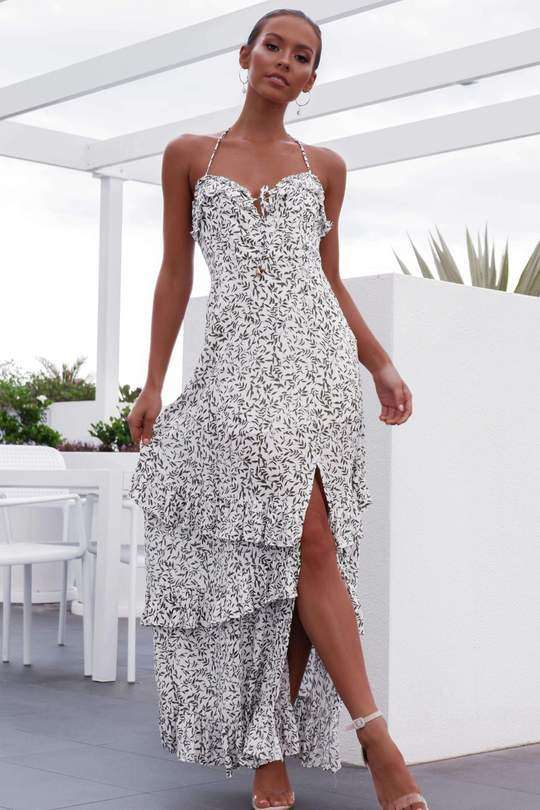 Fashion Point print Sleeveless Vest Falbala  Maxi Dresses