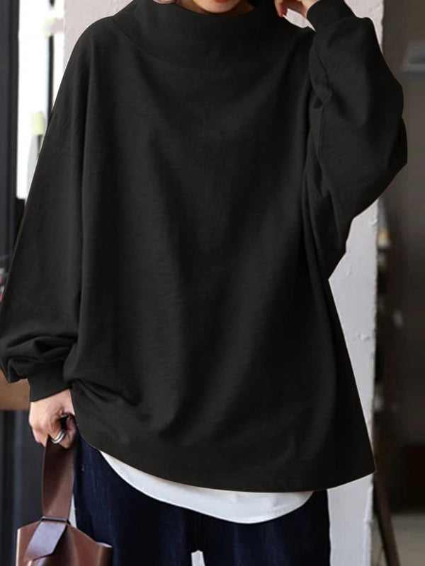 Casual plain high neck women sweatshirts