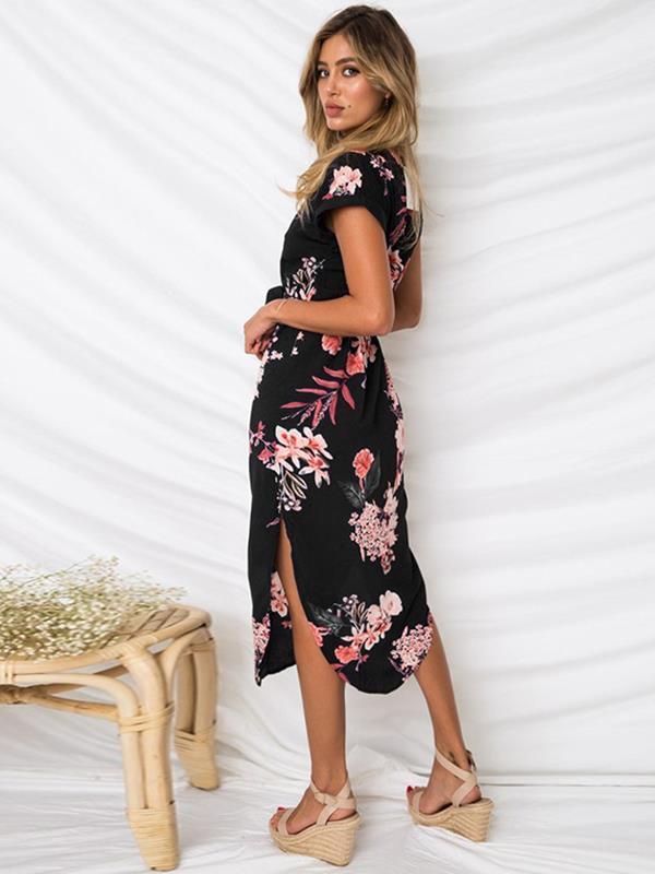 Sexy v-neck floral printed  long maxi dresses