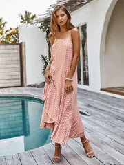 Casual Point print Vest  Falbala Maxi Dresses
