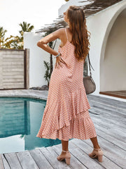 Casual Point print Vest  Falbala Maxi Dresses