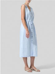 Fashion Pure V neck Lacing Sleeveless Maxi Dresses
