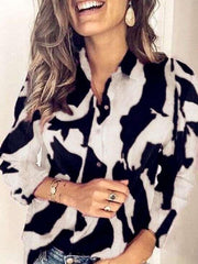 Fashion Print Lapel Long sleeve Blouses