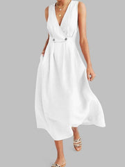Casual Loose Pure V neck Sleeveless Skater Maxi Dresses