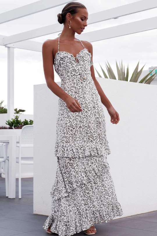 Fashion Point print Sleeveless Vest Falbala  Maxi Dresses