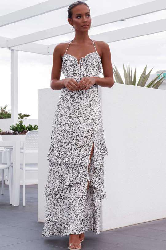 Fashion Point print Sleeveless Vest Falbala  Maxi Dresses