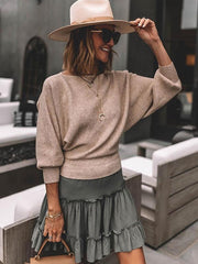 Plain round neck  bat sleeves women knit sweaters