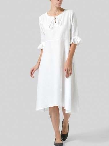 Fashion Pure Round neck Lacing Half sleeve Falbala Maxi Dresses