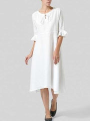 Fashion Pure Round neck Lacing Half sleeve Falbala Maxi Dresses