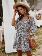 Fashion Print V neck Half sleeve Skater Dresses