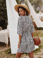 Fashion Print V neck Half sleeve Skater Dresses