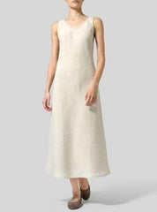 Fashion Pure V neck Sleeveless Maxi Dresses