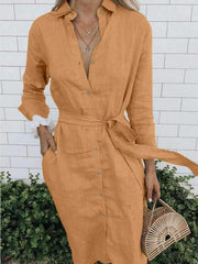 Fashion Pure Fastener Lapel Long sleeve Maxi Dresses