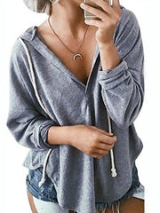 V-neck hooded plain long sleeve sweatshirt Hoodies