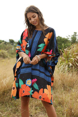 Casual Loose Floral print Round neck Long sleeve Shift Dresses