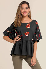 Fashion Print Round neck Half sleeve Falbala T-Shirts