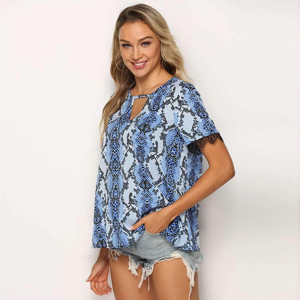 Fashion Casual Print V neck Short sleeve T-Shirts