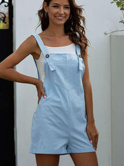 Casual Pure Pocket Short Jumpsuits