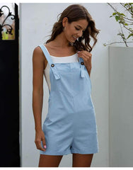 Casual Pure Pocket Short Jumpsuits