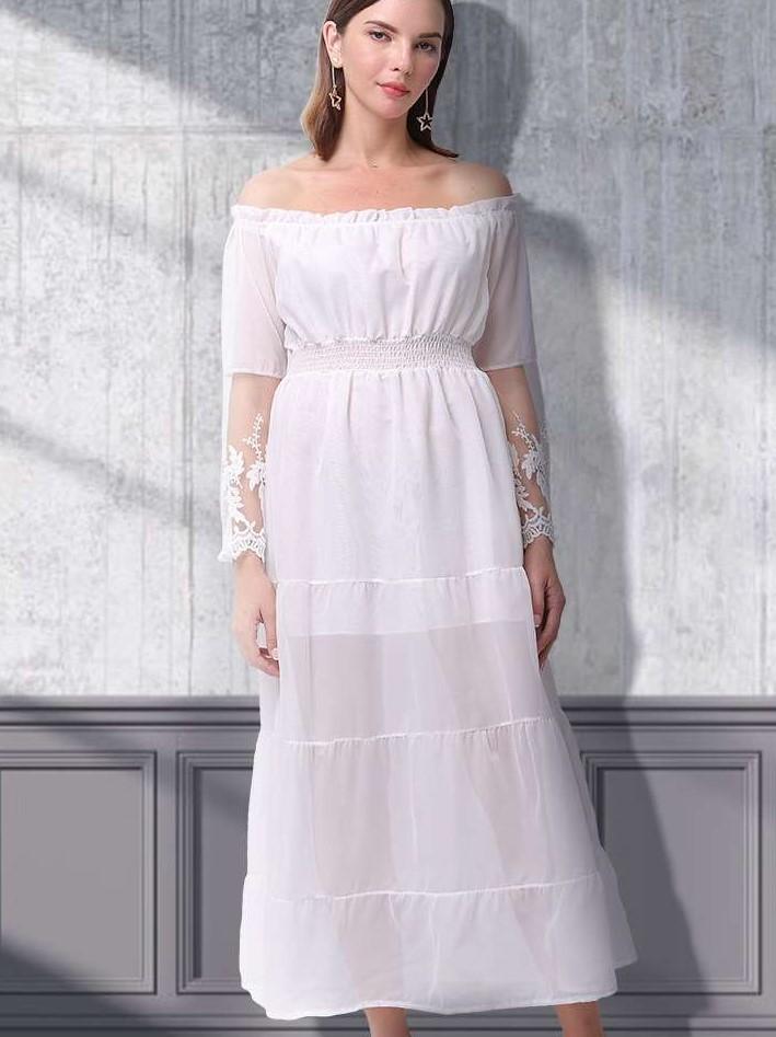 Pure High waist One shoulder Long sleeve Maxi Dresses