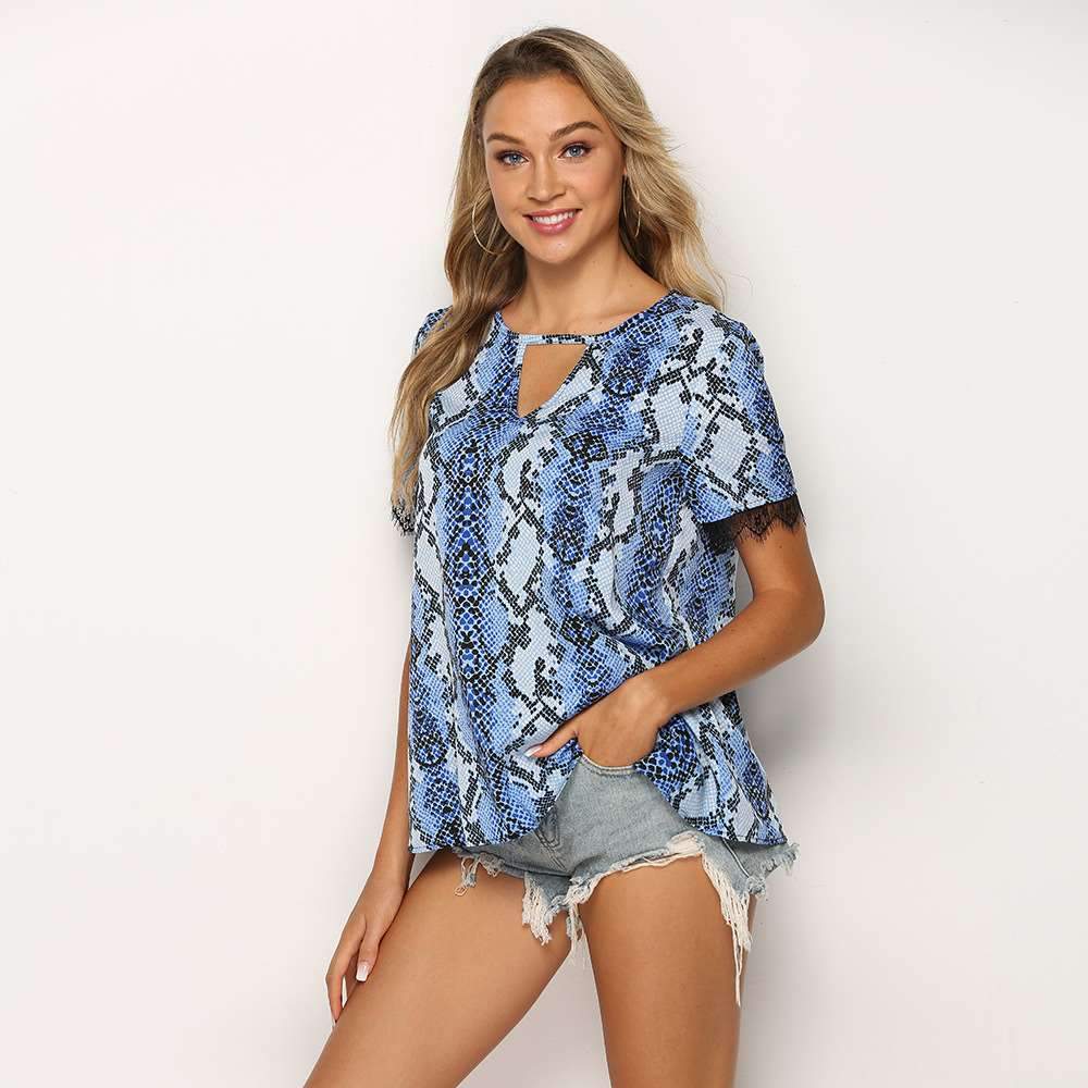 Fashion Casual Print V neck Short sleeve T-Shirts