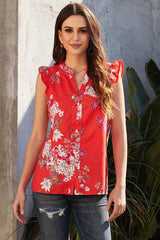 Fashion Casual Print V neck Sleeveless Blouses