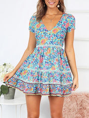 Sexy v-neck floral beach dress vacation dresses