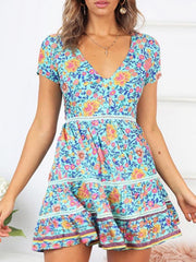 Sexy v-neck floral beach dress vacation dresses