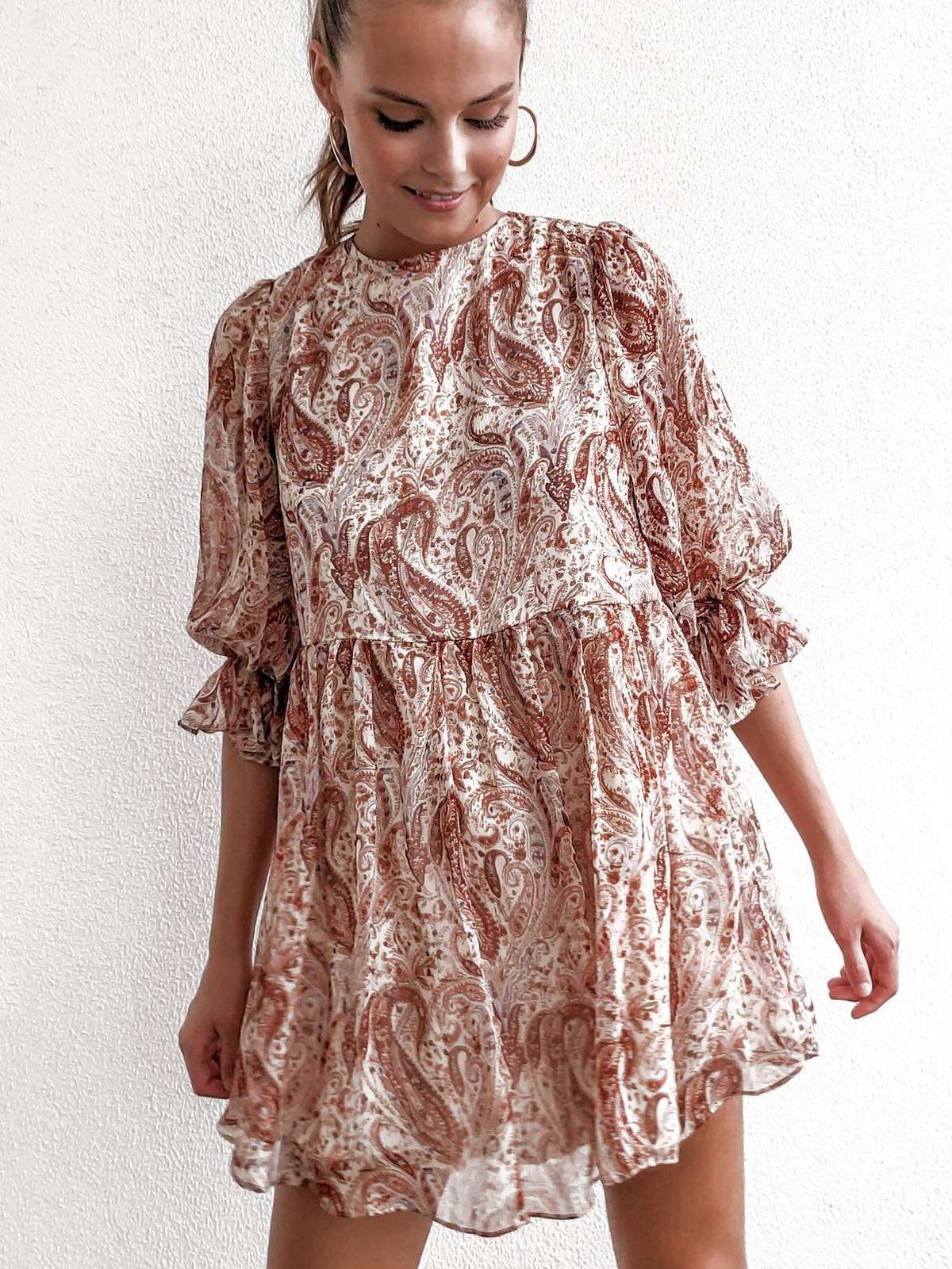 Fashion Round nec Print Half sleeve Shift Dresses